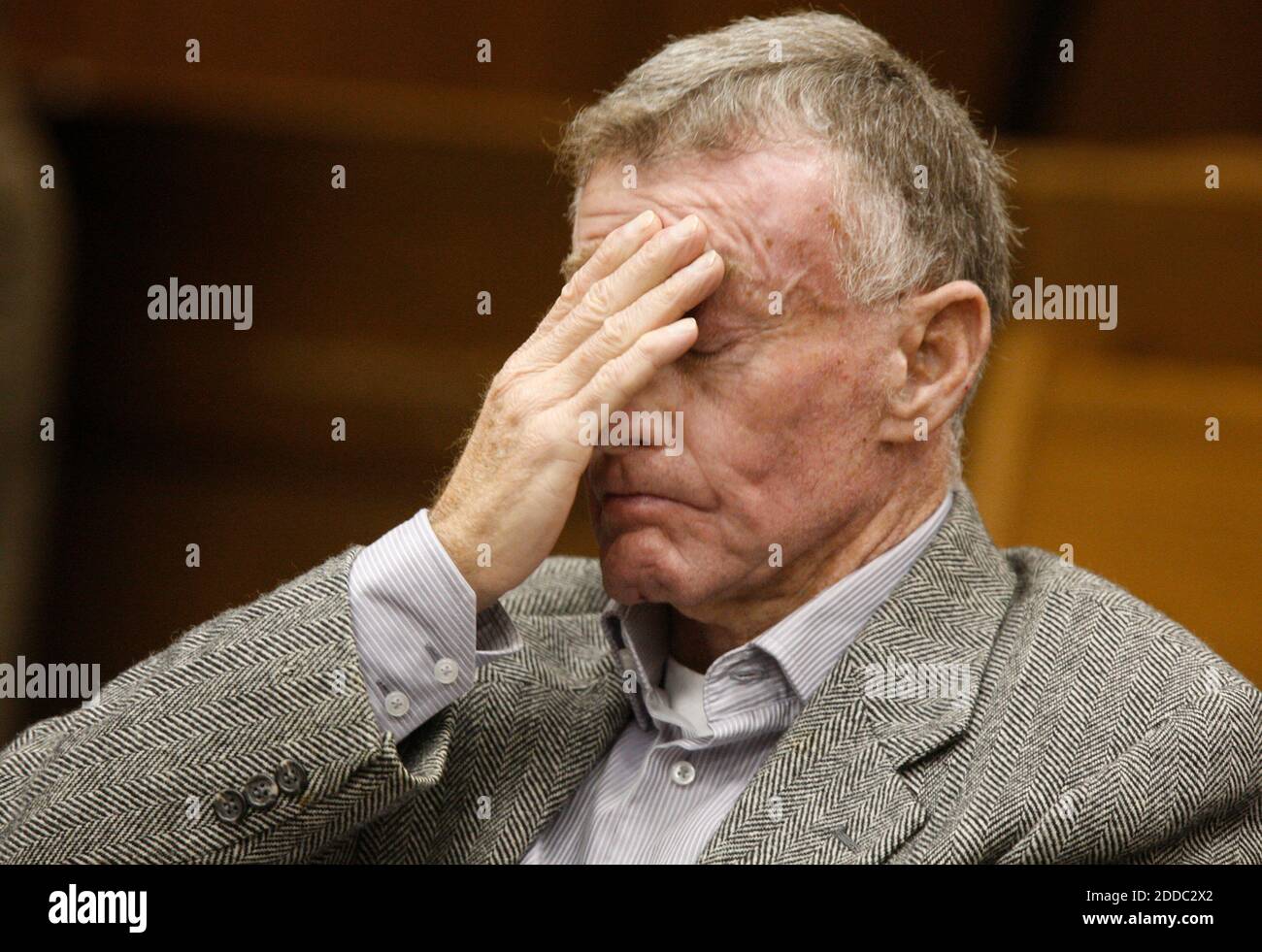 NO FILM, NO VIDEO, NO TV, NO DOCUMENTARY - Michael Peterson reacts after Judge Orlando Hudson ruled in Durham, North Carolina, USA on December 14, 2011, that the he will get a new trial. Hudson found that former SBI agent Duane Deaver misled the judge and jury in 2003, when his testimony helped convict Peterson in the death of his wife, Kathleen Peterson. Photo by Shawn Rocco/Raleigh News and Observer/MCT/ABACAPRESS.COM Stock Photo