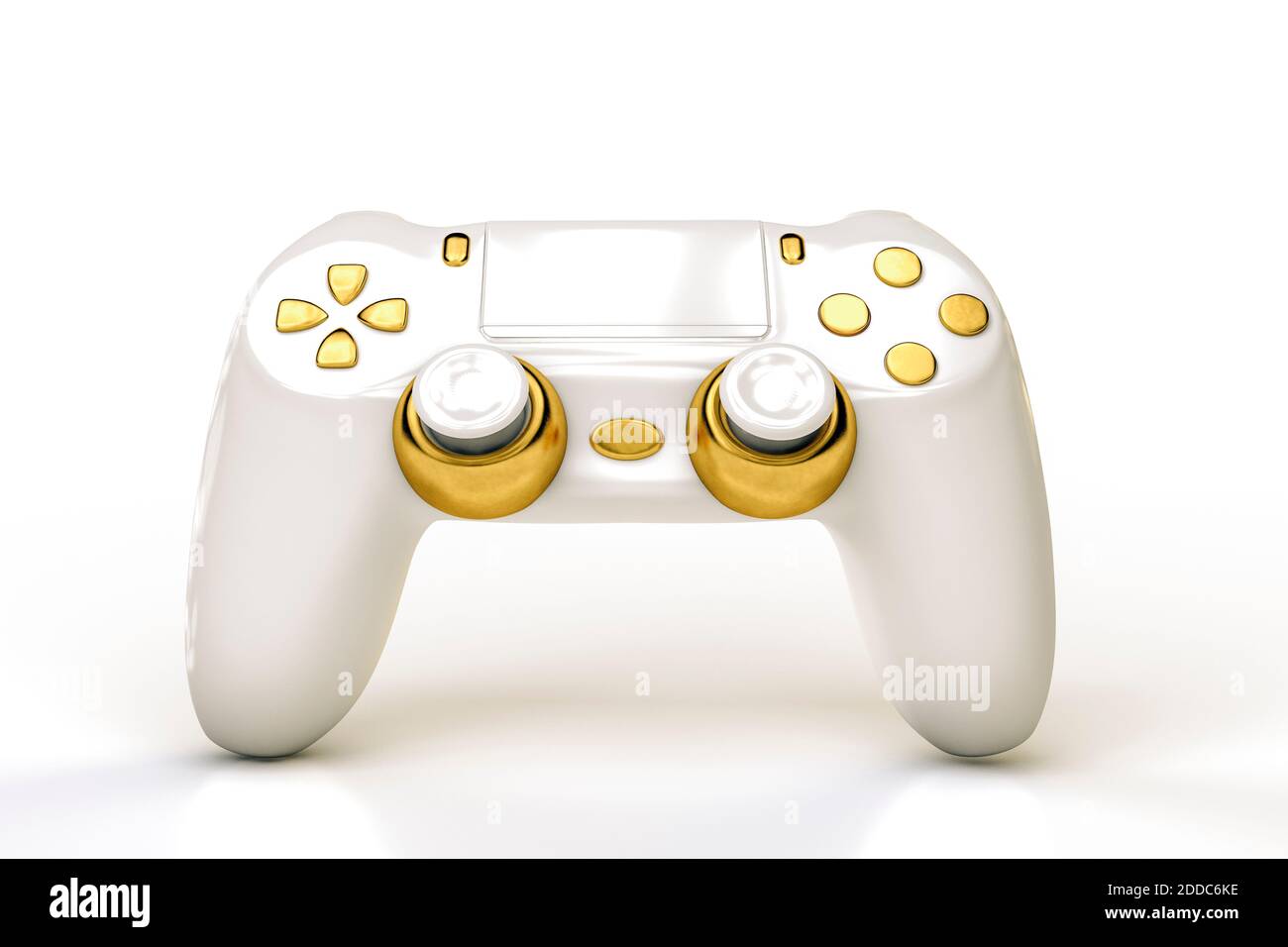 White and gold colored video game console Stock Photo