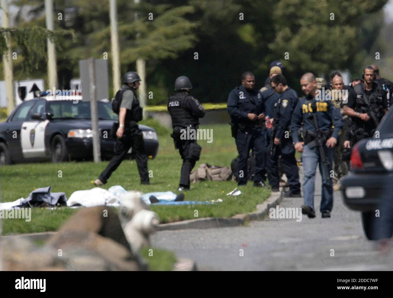 NO FILM, NO VIDEO, NO TV, NO DOCUMENTARY - Oakland police and fire department work the scene of a shooting at the Oikos University on Edgewater Dr. in Oakland, Ca, USA on Monday, April 2, 2012. Photo by Gary Reyes/San Jose Mercury News/MCT/ABACAPRESS.COM Stock Photo