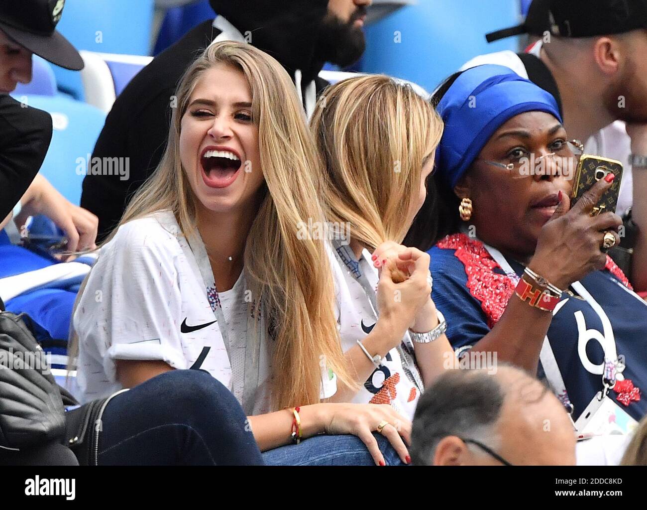 Paul Pogba 's girlfriend Maria Salaues during the FIFA World Cup 2018 Round  of 8 match at the Nizhny Novgorod Stadium Russia, on July 6, 2018. . Photo  by Christian Liewig/ABACAPRESS.COM Stock Photo - Alamy