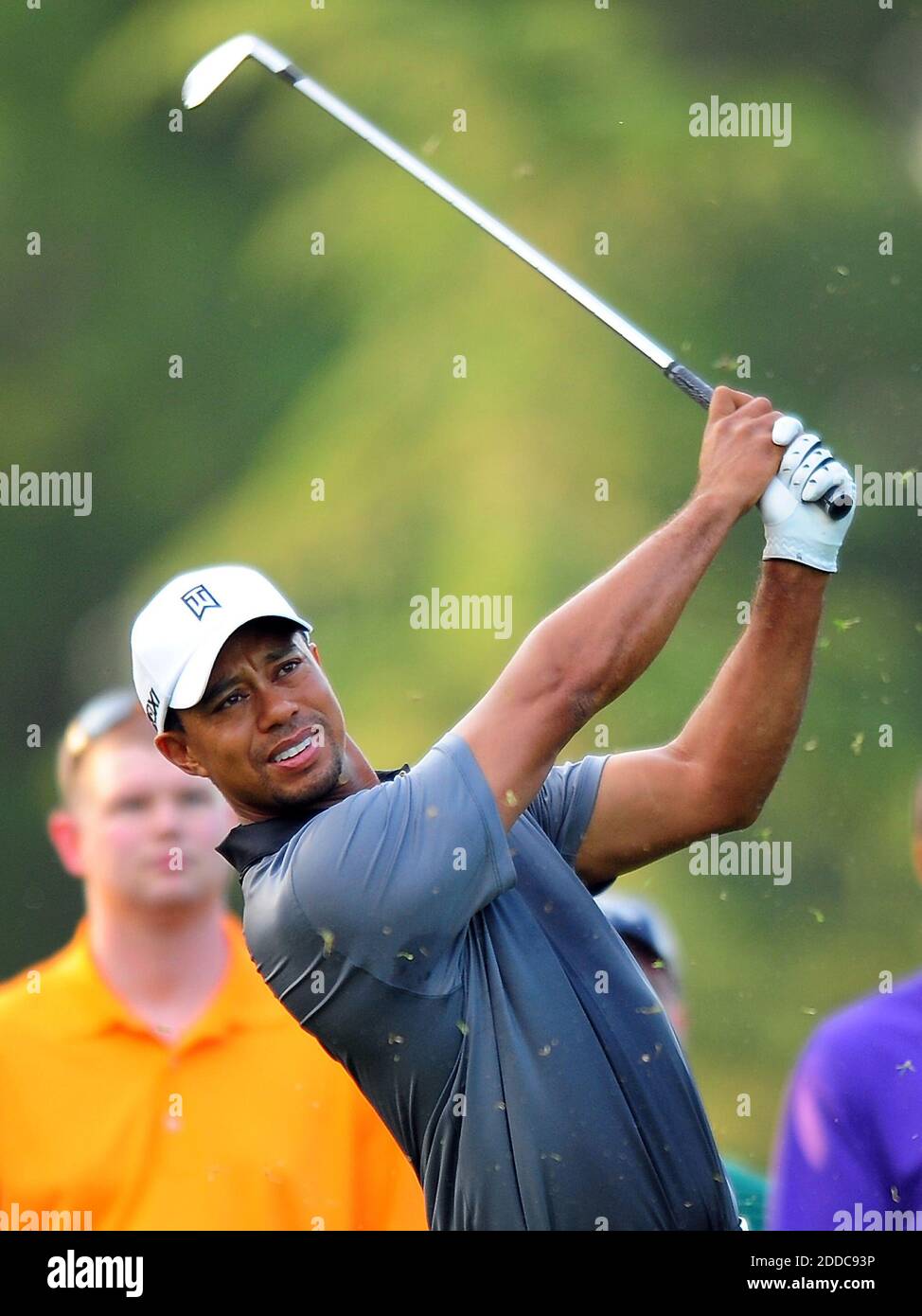 NO FILM, NO VIDEO, NO TV, NO DOCUMENTARY - Tiger Woods tees off from the second tee box during the Wells Fargo Championship Pro-Am at Quail Hollow Club in Charlotte, North Carolina, USA on Wednesday, May 2, 2012. Photo byJeff Siner/Charlotte Observer/MCT/ABACAPRESS.COM Stock Photo