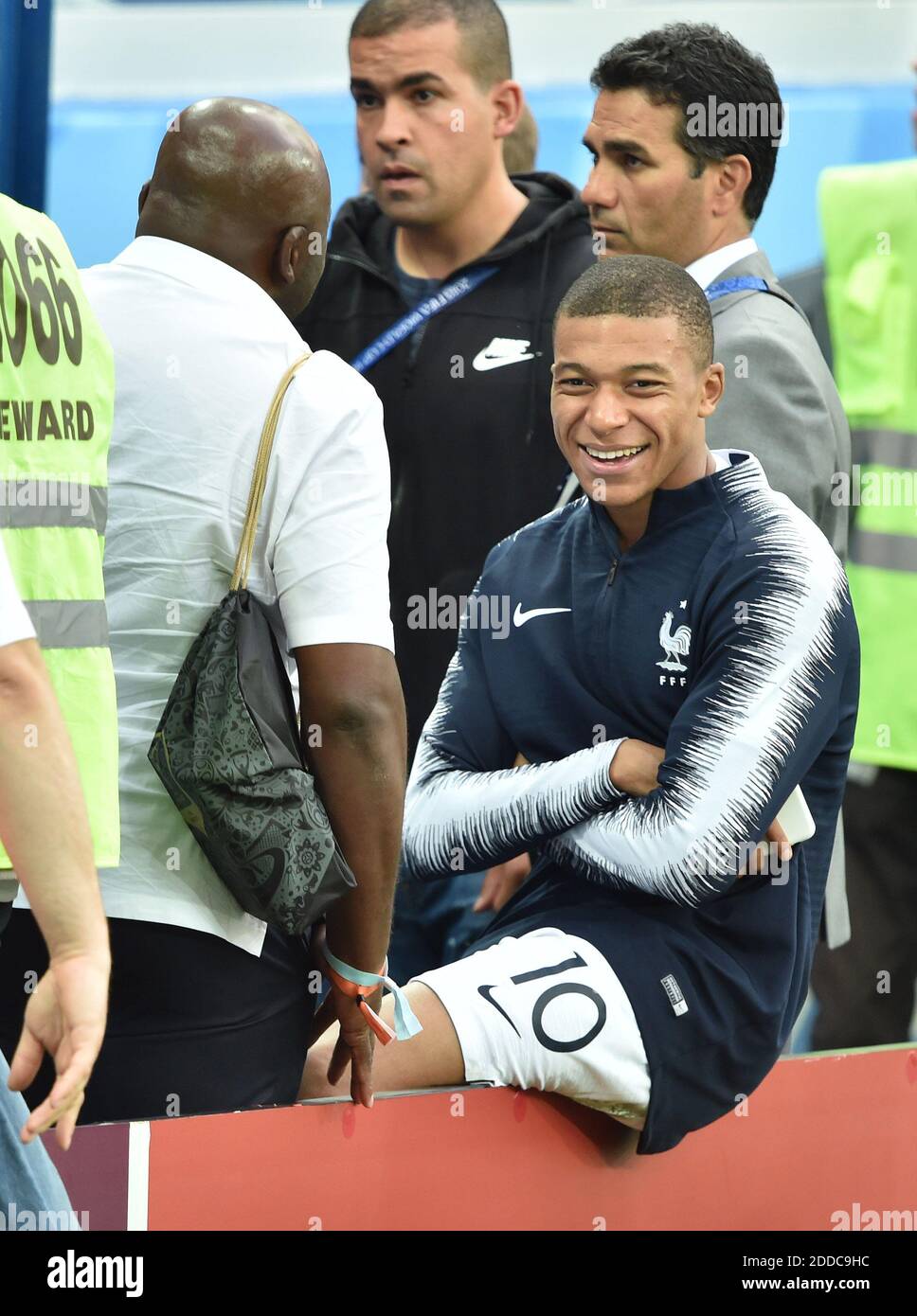 Wilfried Mbappé and Kylian Mbappe attend the World Cup round of 8 game between France and Uruguay on July 6, 2018 in Nizhny Novgorod, Russia. Photo by Lionel Hahn/ABACAPRESS.COM Stock Photo