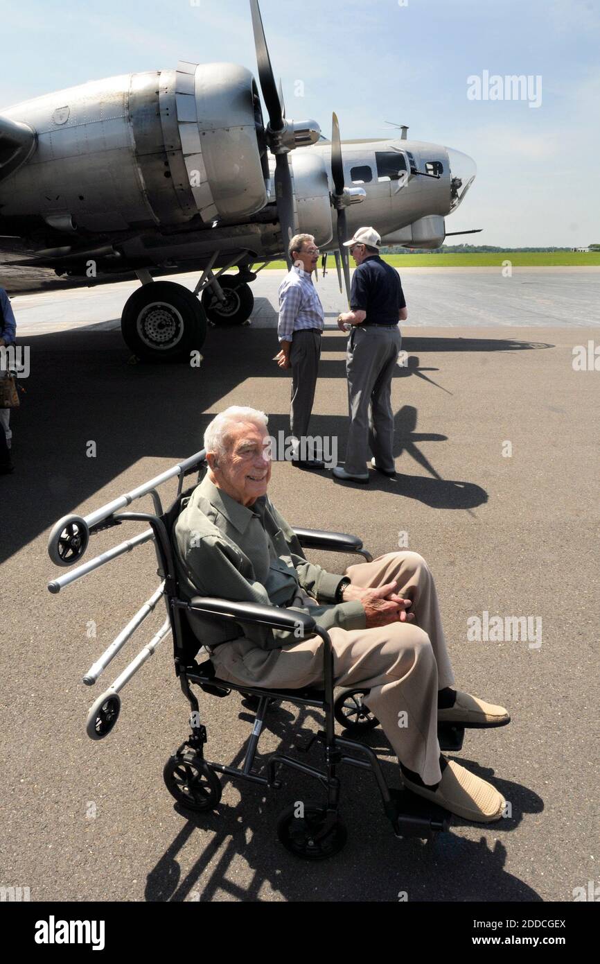 NO FILM, NO VIDEO, NO TV, NO DOCUMENTARY - World War II veterans, including 89-year-old Harry Stebner, foreground, wait to board the B-17 at Trenton Mercer Airport, August 13, 2012. Photo by Tom Gralish/Philadelphia Inquirer/MCT/ABACAPRESS.COM Stock Photo