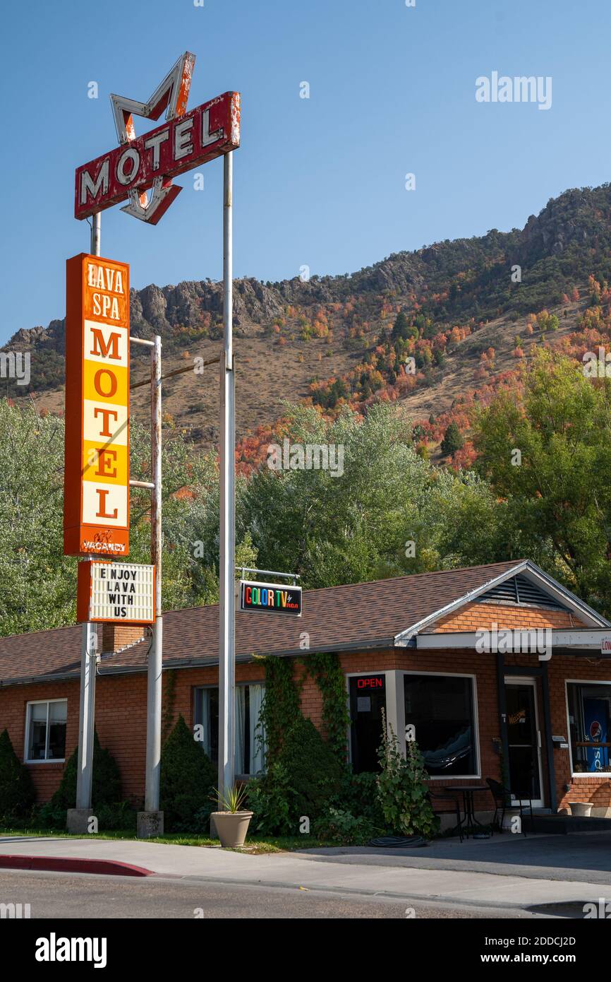 Lava Hot Springs, Idaho September 21, 2020 Old retro neon sign for