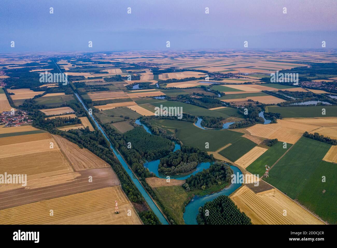 Marne Riiver France, Marne, Conde-sur-Marne, Aerial view of river Marne flowing ...