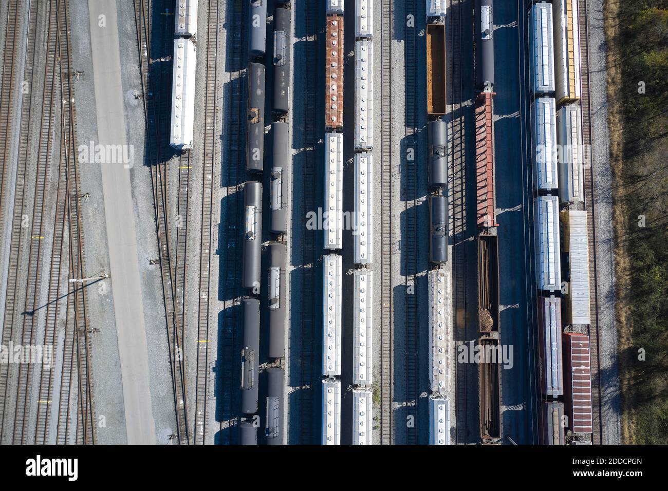 Aerial view of railroad cars and storage tanks Stock Photo Alamy
