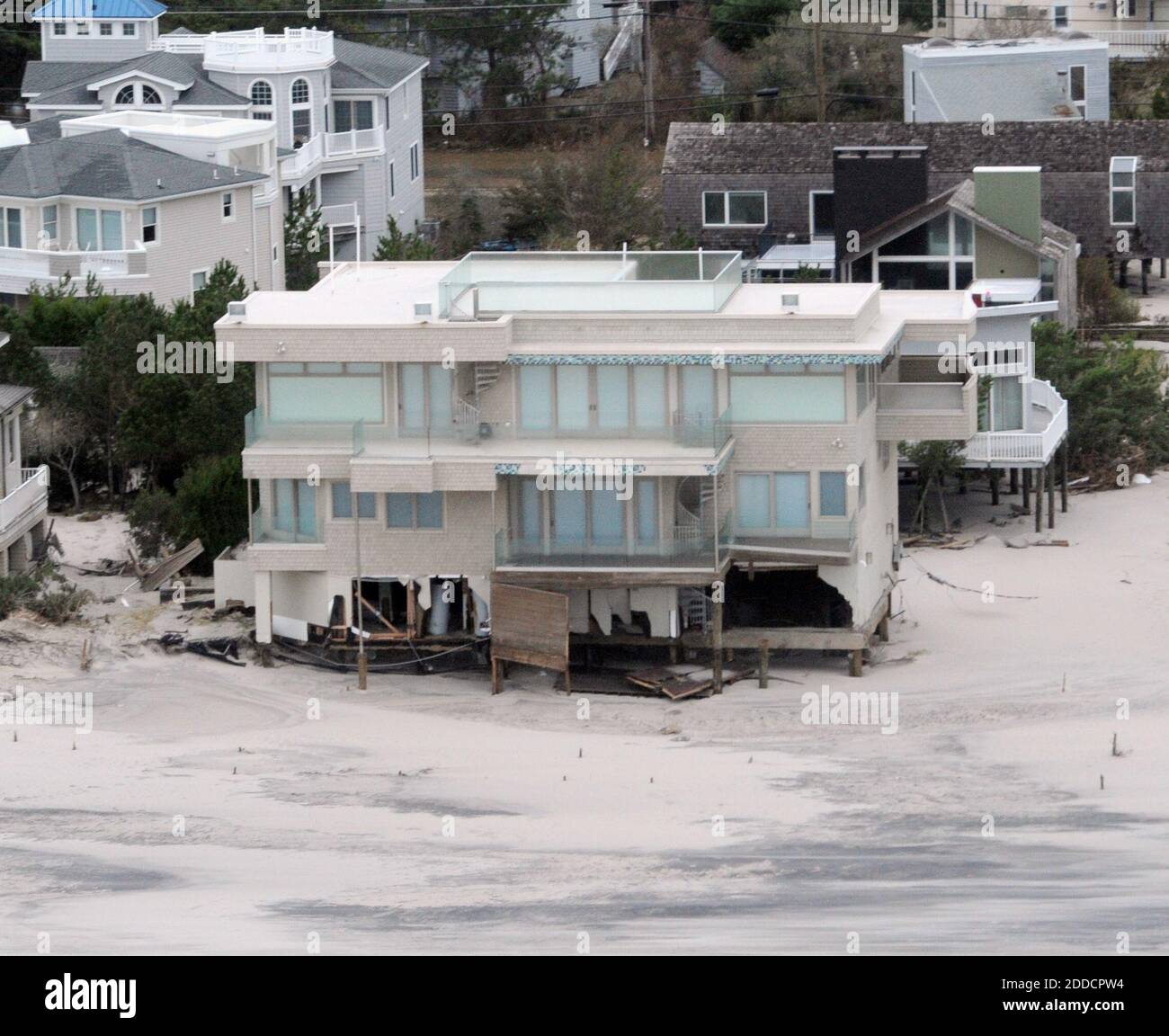 NO FILM, NO VIDEO, NO TV, NO DOCUMENTARY - A beach house in the Loveladies section of Long Beach Island on the New Jersey shore, October 30, 2012, shows damage when Hurricane Sandy blew across the New Jersey barrier islands. This portion of the road is in Harvey Cedar. Photo by Clem Murray/Philadelphia Inquirer/MCT/ABACAPRESS.COM Stock Photo