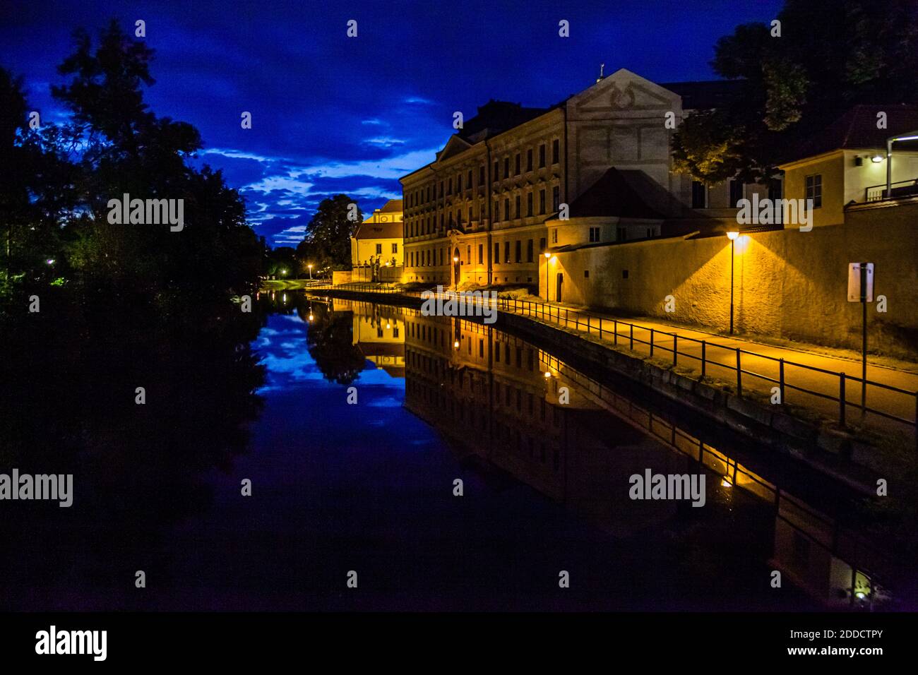 Idyllic Vltava promenade in České Budějovice, Czechia Stock Photo