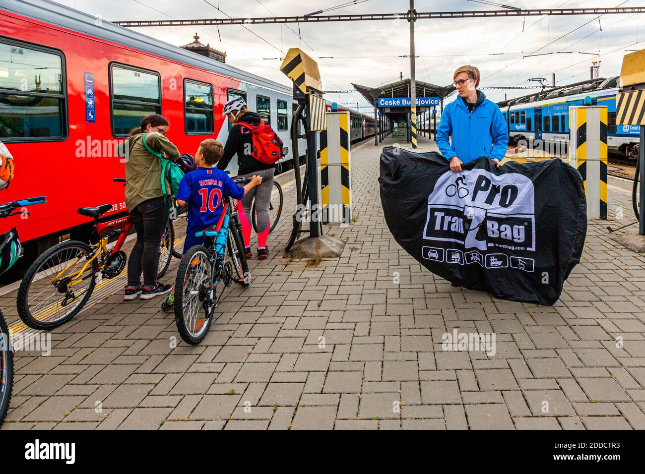 Networked means of transport: the bikes are made ready to go on the Budweis platform. České Budějovice, Czechia Stock Photo