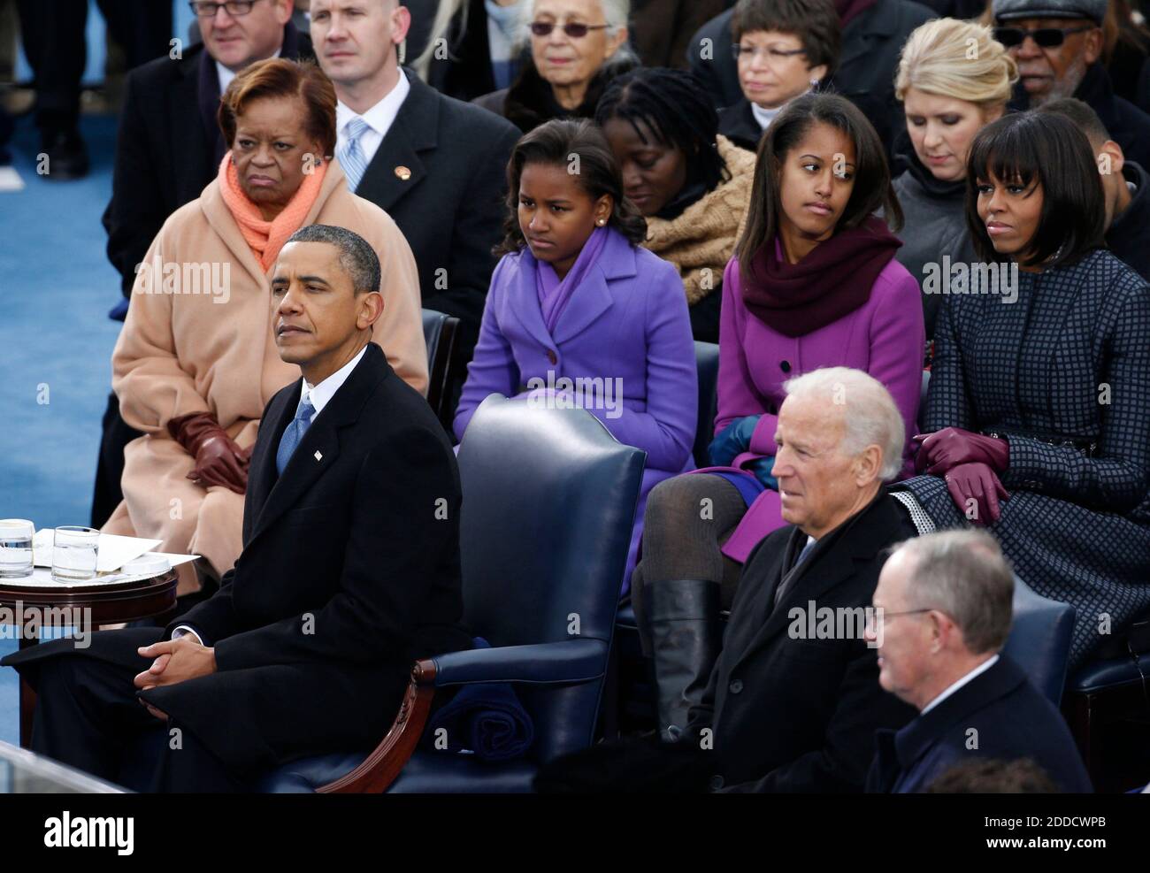NO FILM, NO VIDEO, NO TV, NO DOCUMENTARY - After delivering his inauguration speech, U.S. President Barack Obama listens to Kelly Clarkson during ceremonies on the West Front of the U.S Capitol in Washington, D.C., January 21, 2013. Photo by Brian Cassella/Chicago Tribune/MCT/ABACAPRESS.COM Stock Photo