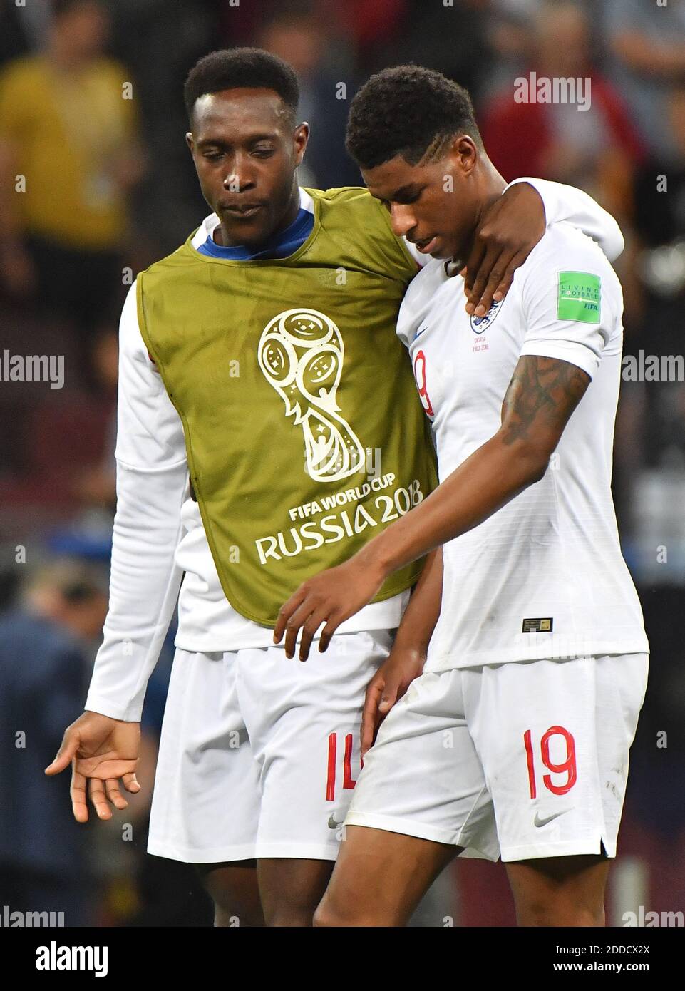 England’s Danny Welbeck and Marcus Rashford look dejected at the end of