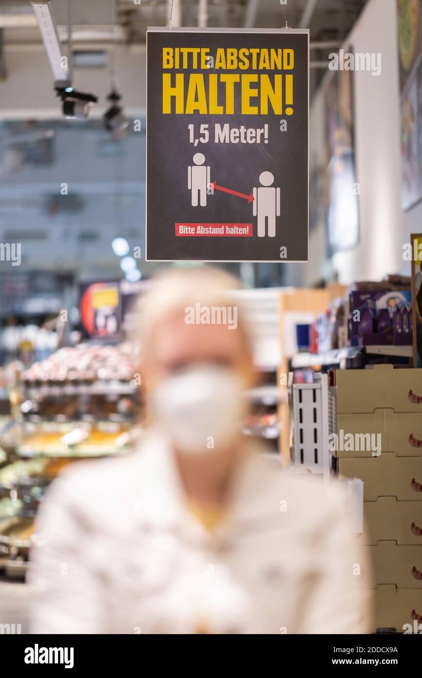 Indicating label at supermarket Stock Photo