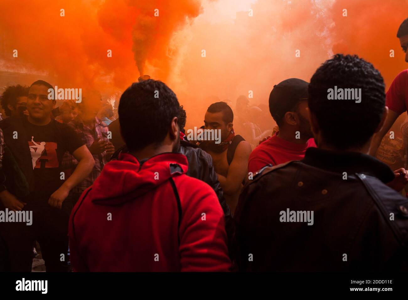NO FILM, NO VIDEO, NO TV, NO DOCUMENTARY - Clouds of orange smoke fill the  air as thousands of members and supporters of Cairo, Egypt's football club  Ultras Al-Ahly celebrate on Saturday,