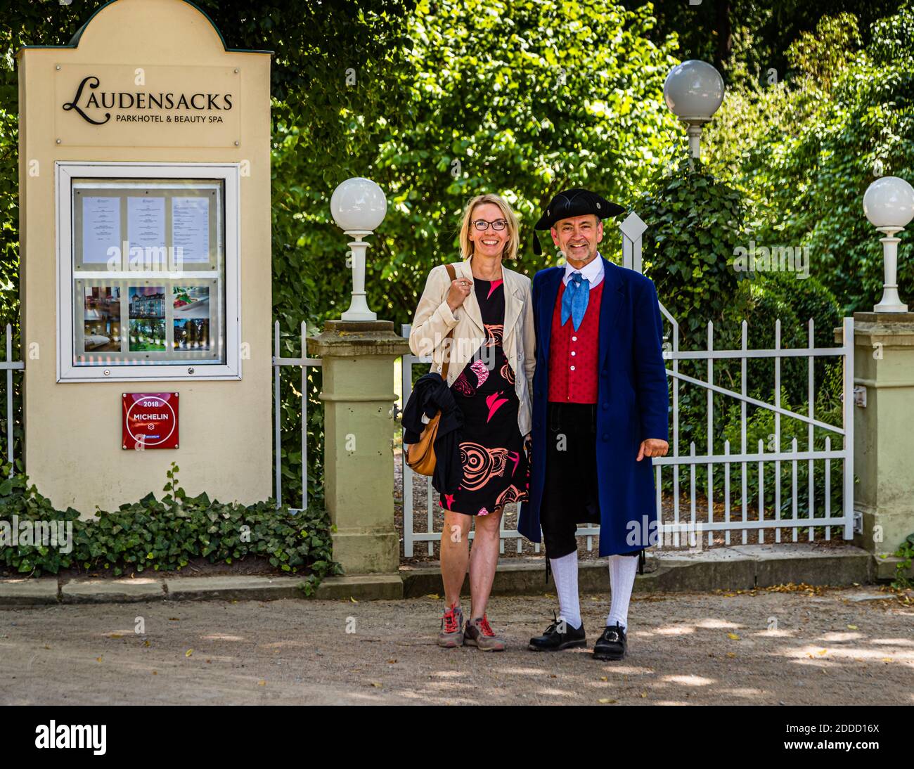 Bad Kissingen City guide Hermann Laudensack in traditional costume, Germany Stock Photo