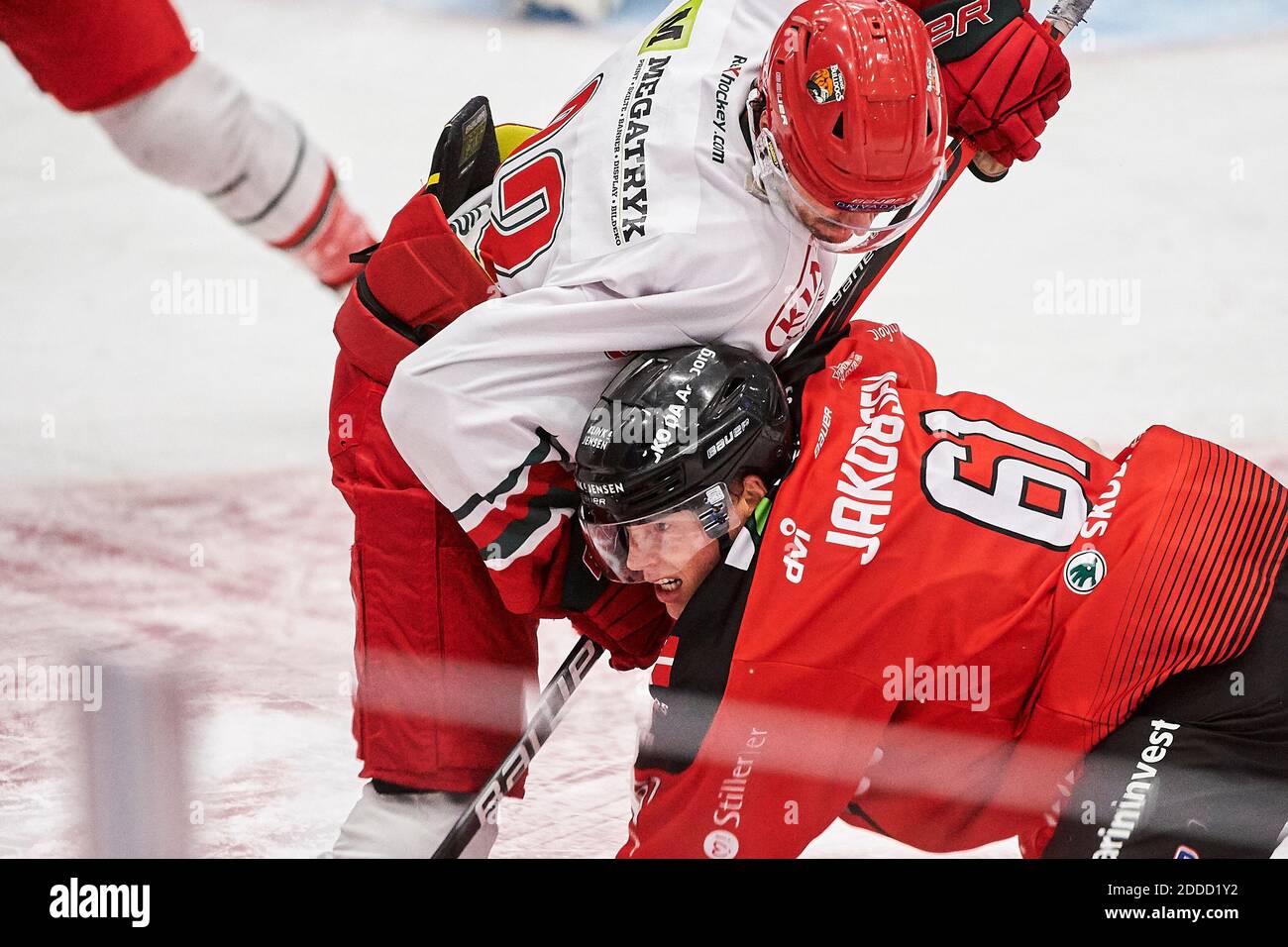 Aalborg, Denmark. 24th Nov, 2020. Nikolaj Carstensen (24) of Aalborg Pirates  seen in the Metalligaen ice hockey match between Aalborg Pirates and Odense  Bulldogs at Bentax Isarena in Aalborg. (Photo Credit: Gonzales