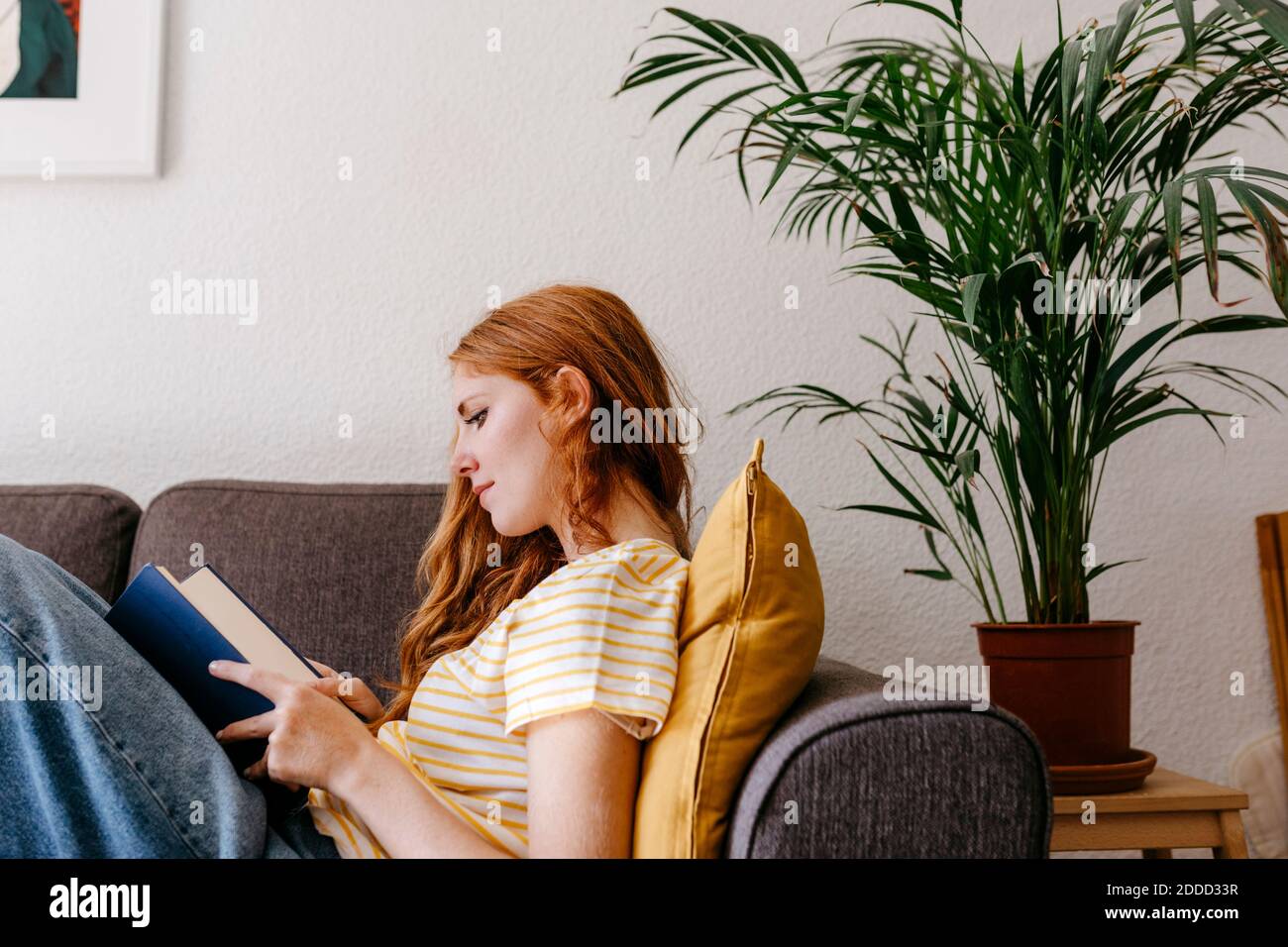 Woman home lying on sofa hi-res stock photography and images - Alamy