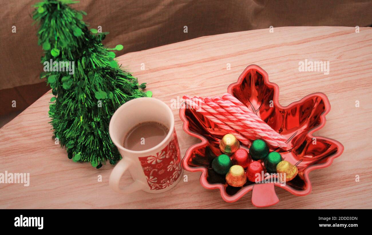 Christmas Candy and decor on the table! Stock Photo
