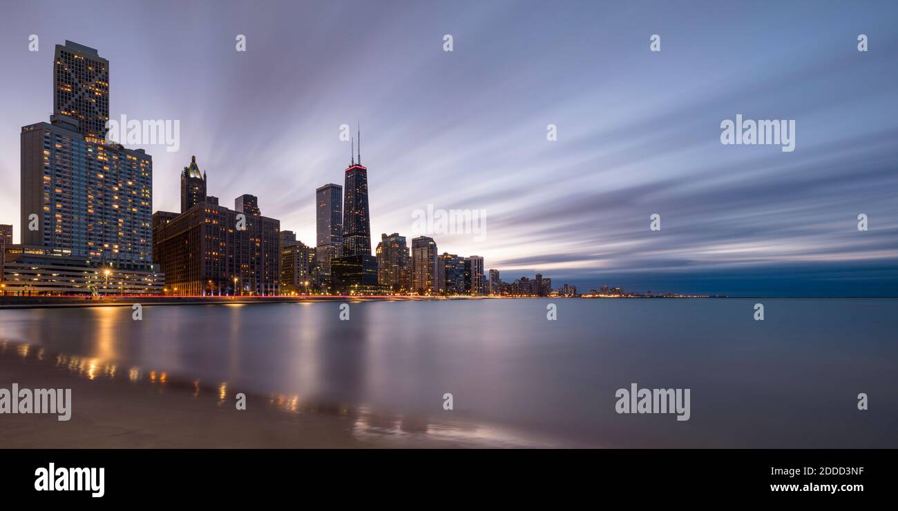 Skyscrapers by Chicago river at Streeterville, Chicago, USA Stock Photo