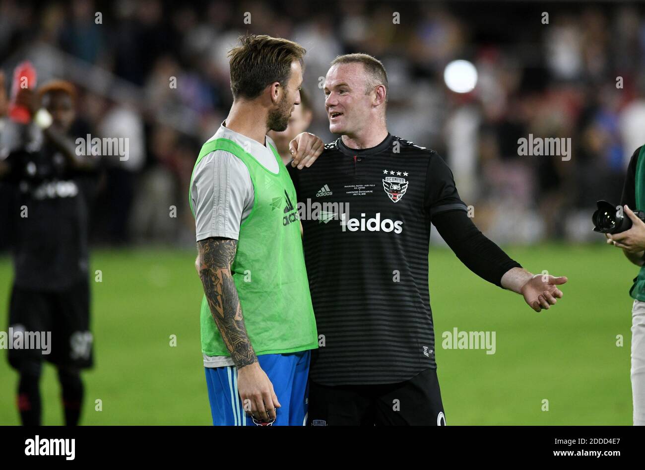 DC United player Wayne Rooney celebrates with teamates after the Major League Soccer match between D.C. United and Vancouver Whitecaps FC at the Audi Field Stadium on July 14, 2018 in Washington D.C.Photo by Olivier Douliery/ Abaca Press Stock Photo