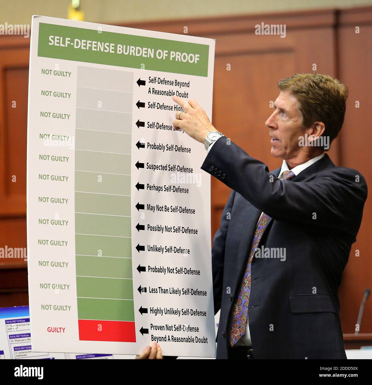 NO FILM, NO VIDEO, NO TV, NO DOCUMENTARY - Defense counsel Mark O'Mara shows a chart to the jury during closing arguments in George Zimmerman's trial in Seminole circuit court in Sanford, Florida, USA on Friday, July 12, 2013. Zimmerman has been charged with second-degree murder for the 2012 shooting death of Trayvon Martin. Photo Pool by Joe Burbank/Orlando Sentinel/MCT/ABACAPRESS.COM Stock Photo