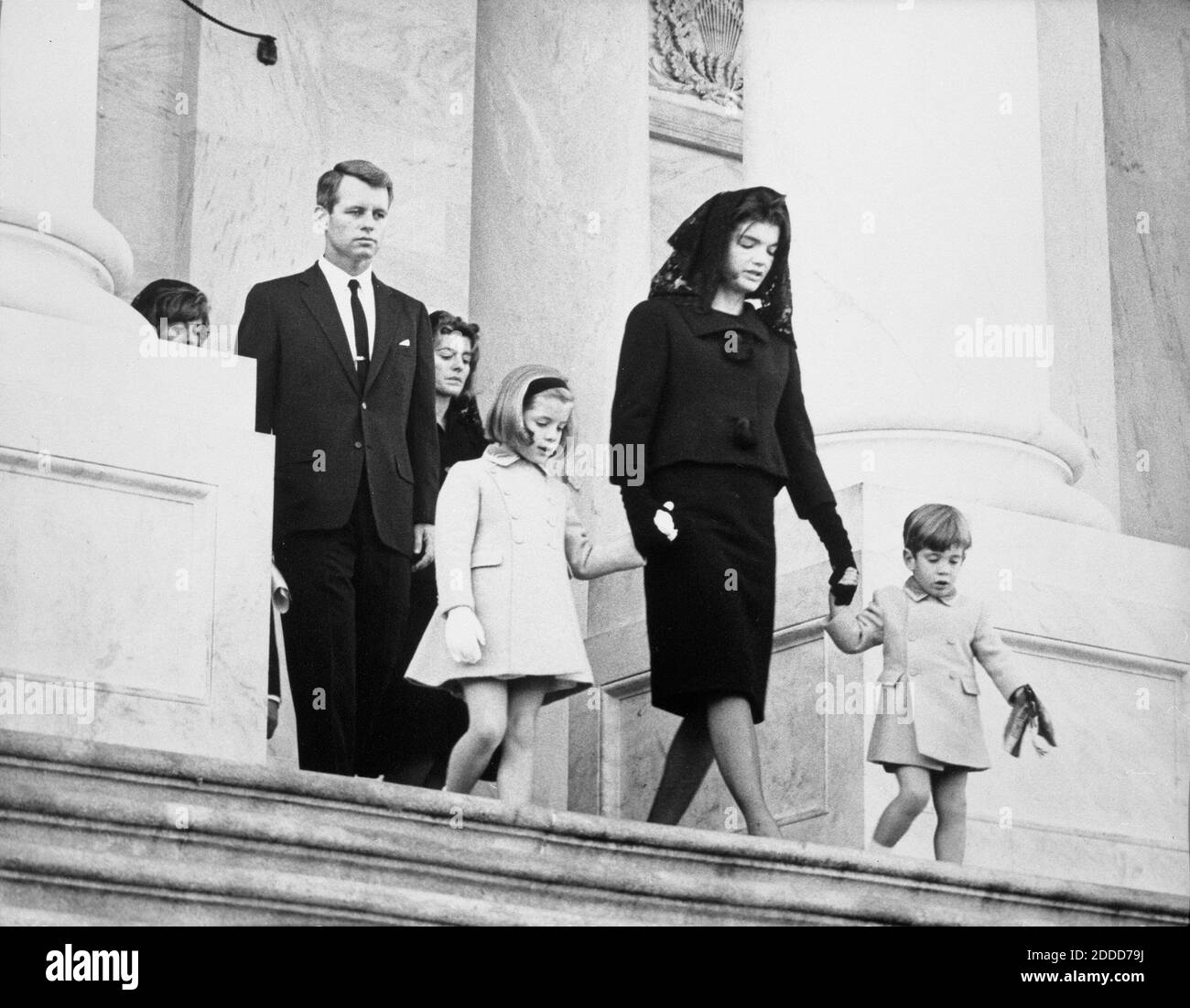 NO FILM, NO VIDEO, NO TV, NO DOCUMENTARY - Kennedy family members leave a memorial ceremony for President John F. Kennedy at the U.S. Capitol building in Washington, D.C., on Nov. 24. Family members include Robert F. Kennedy, Patricia Lawford, Caroline Kennedy, former first lady Jacqueline Kennedy and John F. Kennedy, Jr. Photo by Abbie Rowe/National Parks Service/John F. Kennedy Presidential Library and Museum/MCT/ABACAPRESS.COM Stock Photo