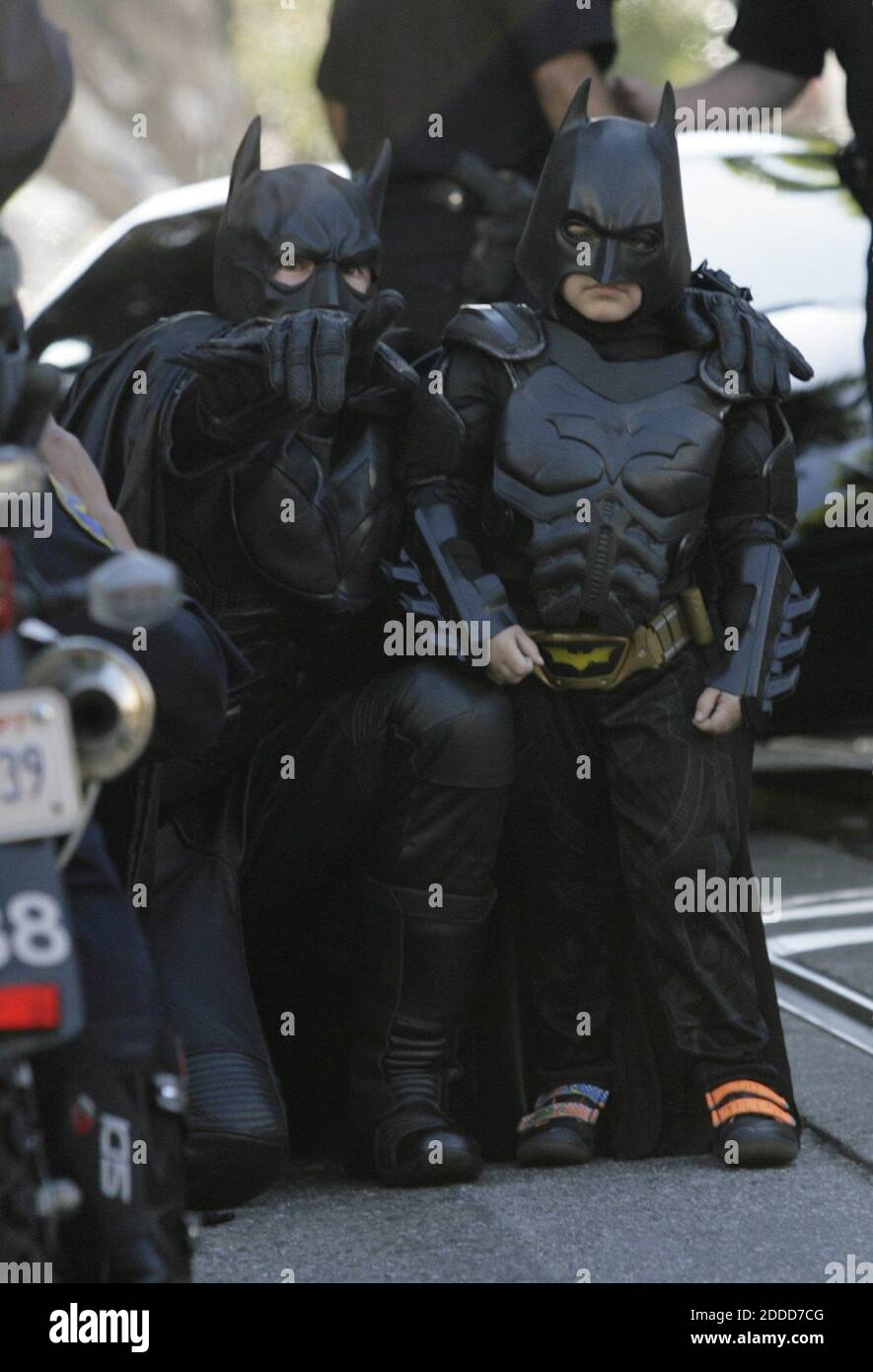 NO FILM, NO VIDEO, NO TV, NO DOCUMENTARY - Batman assists Miles Scott, 5,  the Batkid, as he prepares to save a damsel in distress on Hyde Street in  San Francisco, CA,