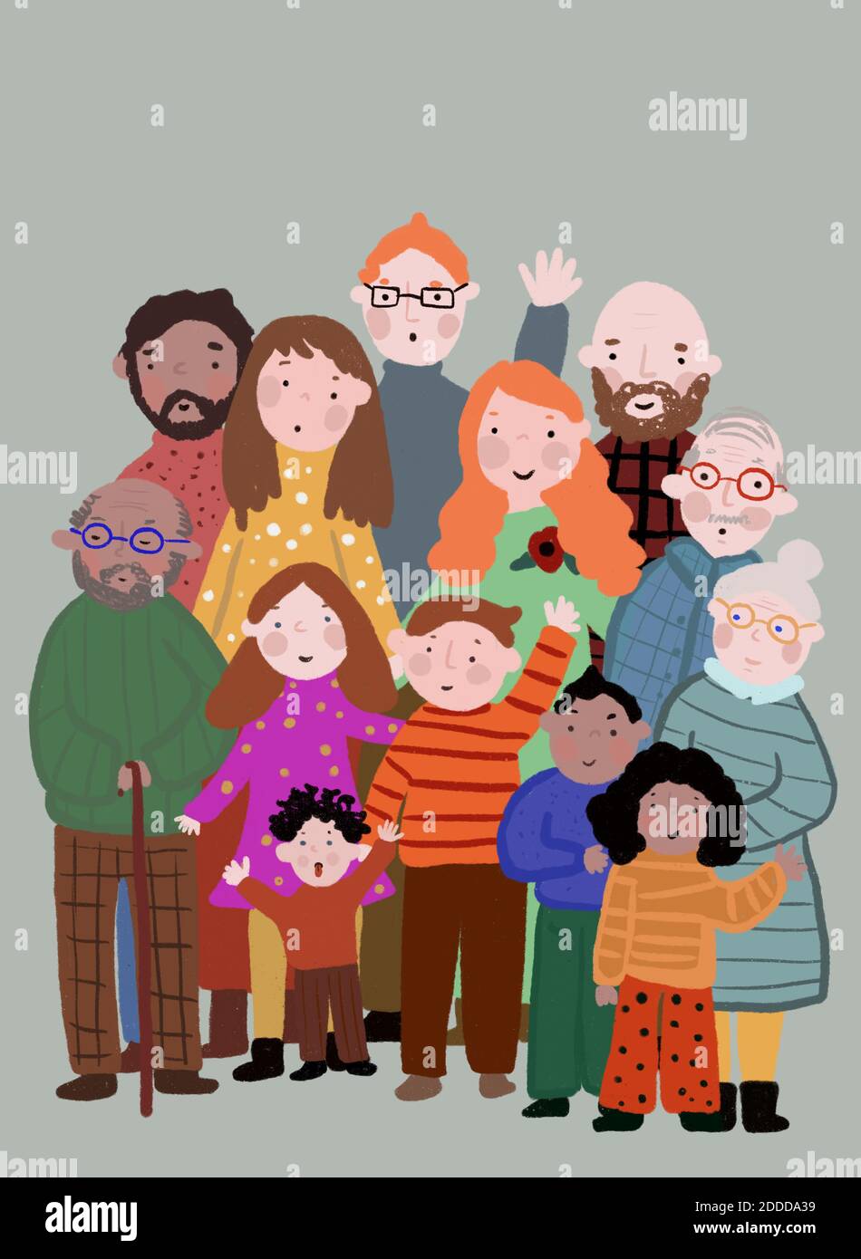 Clip art of multi-generation Family posing together for photo Stock Photo