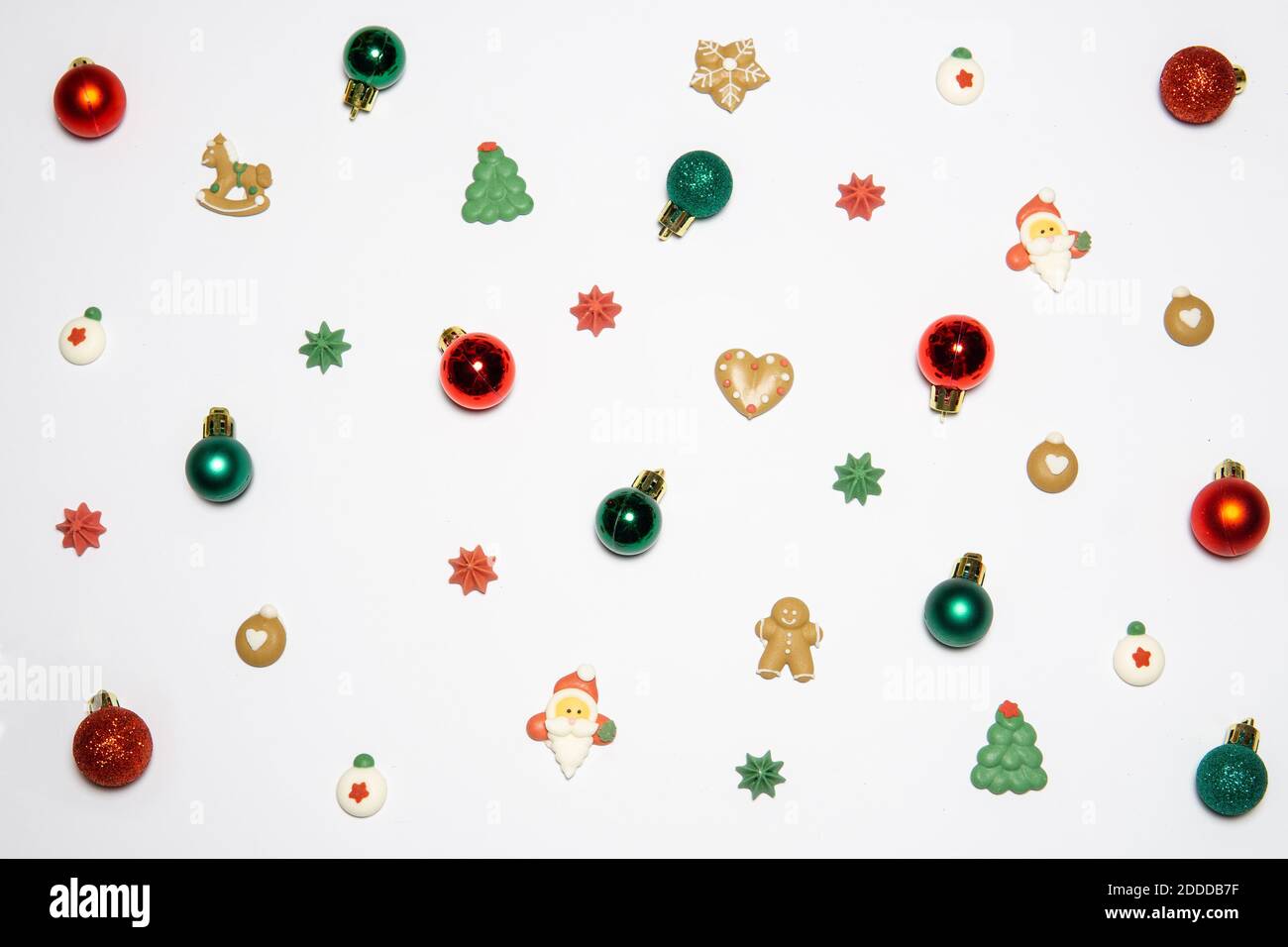 Creative layout made of Christmas decorations. Flat lay Christmas concept Stock Photo