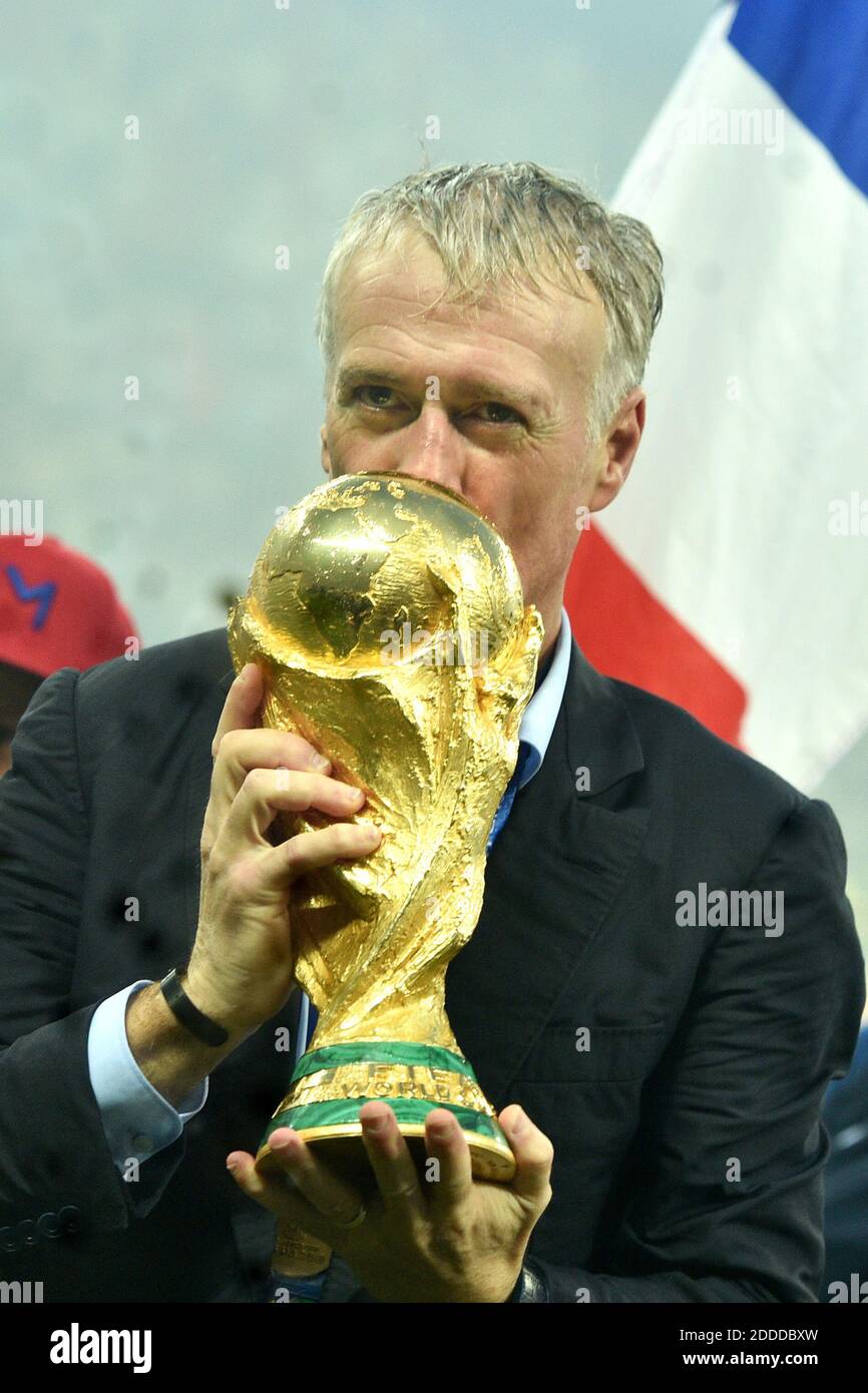 Didier Deschamps of France celebrate their victory over Croatia at the 2018 FIFA World Cup Final at Luzhniki Stadium on July 14, 2018 in Moscow, Russia. Photo by Lionel Hahn/ABACAPRESS.COM Stock Photo