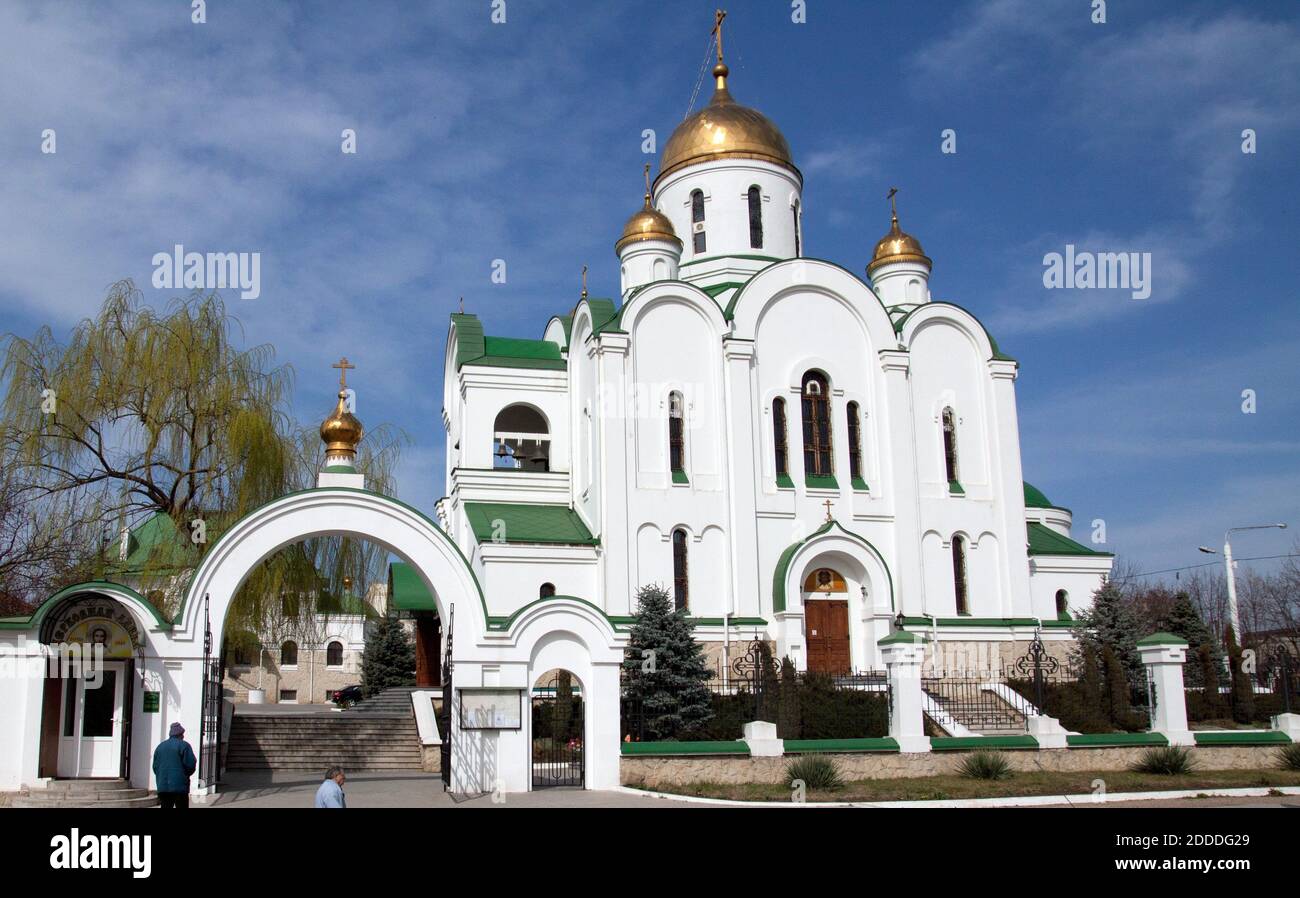 NO FILM, NO VIDEO, NO TV, NO DOCUMENTARY - The Nativity Church is seen in central Tiraspol, March 23, 2014, in the soviet Republic of Trans-Dniester, a sliver of contested land that declared its independence from Moldova, Europe's poorest nation, back in 1990 but is yet to be recognized by any government around the world. With a population of just half a million, a mix of ethnic Russians, Moldovans and Ukrainians, Trans-Dniester is little more than a blip on the map, but in recent weeks it has become the focus of much political attention. Photo by Kit Gillet/MCT/ABACAPRESS.COM Stock Photo