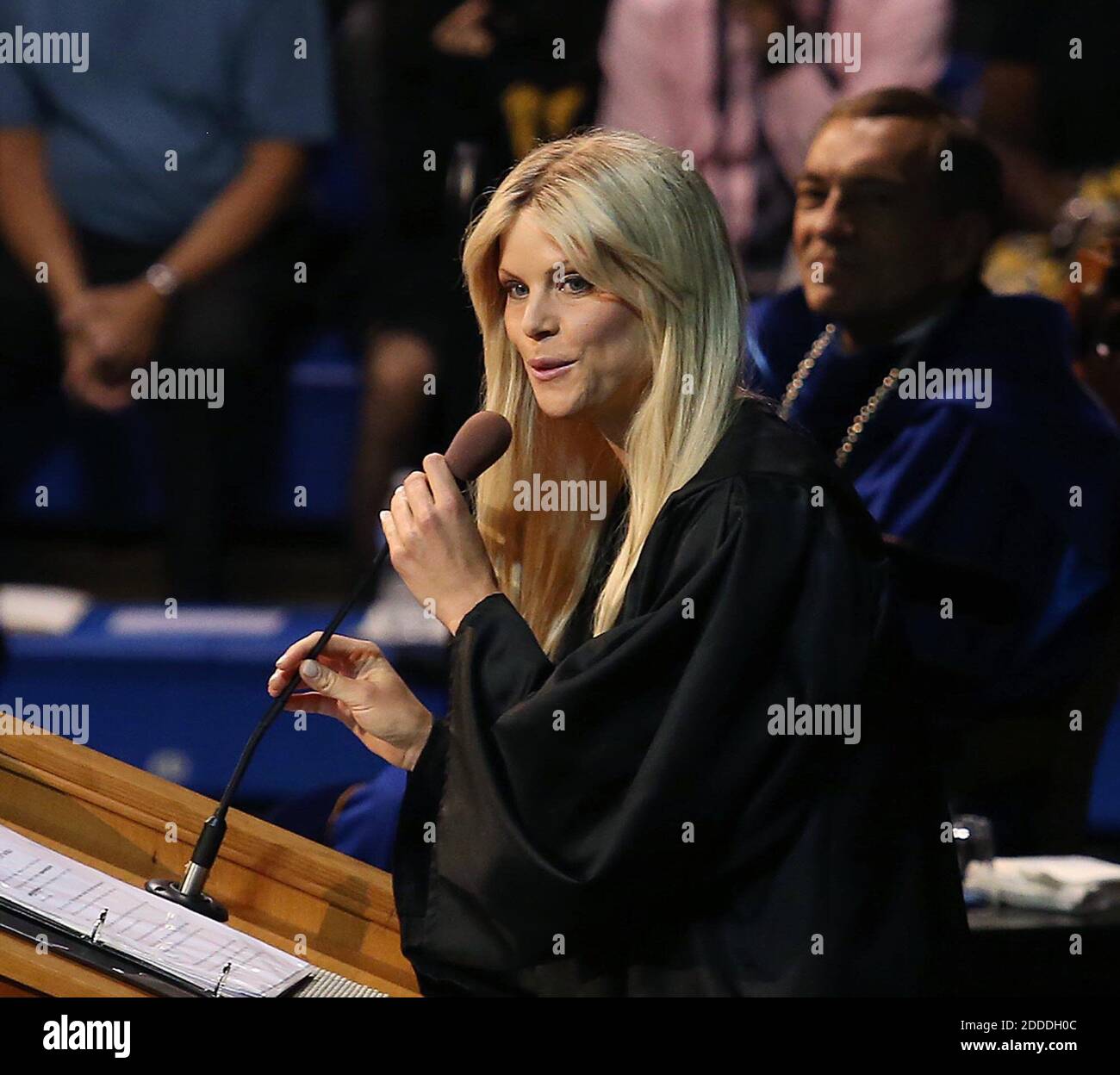 NO FILM, NO VIDEO, NO TV, NO DOCUMENTARY - Elin Nordegren speaks during commencement ceremonies at Rollins College in Winter Park, FL, USA on May 10, 2014. Nordegren, the former wife of golfer Tiger Woods, was named the 'Outstanding Graduating Senior' for Rollins College. Photo by Stephen M. Dowell/Orlando Sentinel/MCT/ABACAPRESS.COM Stock Photo