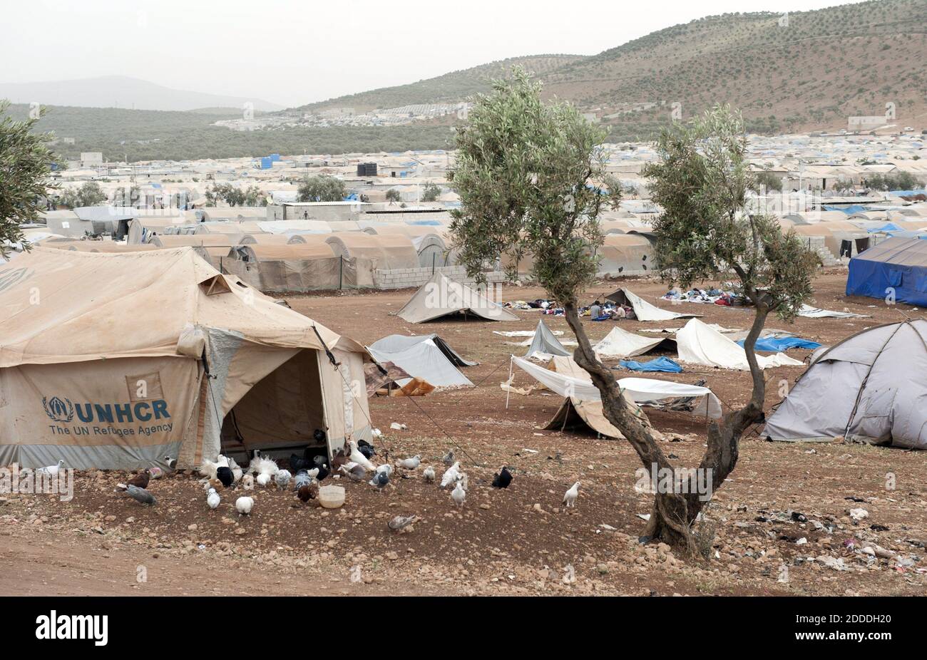 NO FILM, NO VIDEO, NO TV, NO DOCUMENTARY - At the 'Hands of Cooperation' camp, or Alta'awan, for Syrians fleeing the barrel-bombing and artillery attacks on their towns and villages, some 4,000 people live in squalid conditions. It is the world's biggest humanitarian crisis, but no one in the international community has oversight or responsibility. By some counts, half the population of Syria has fled its homes to escape violence. But thereês little attention to the tragedy. Bab Al Awa, Syria-Turkey border, May 2014. Photo by Andree Kaiser/MCT/ABACAPRESS.COM Stock Photo