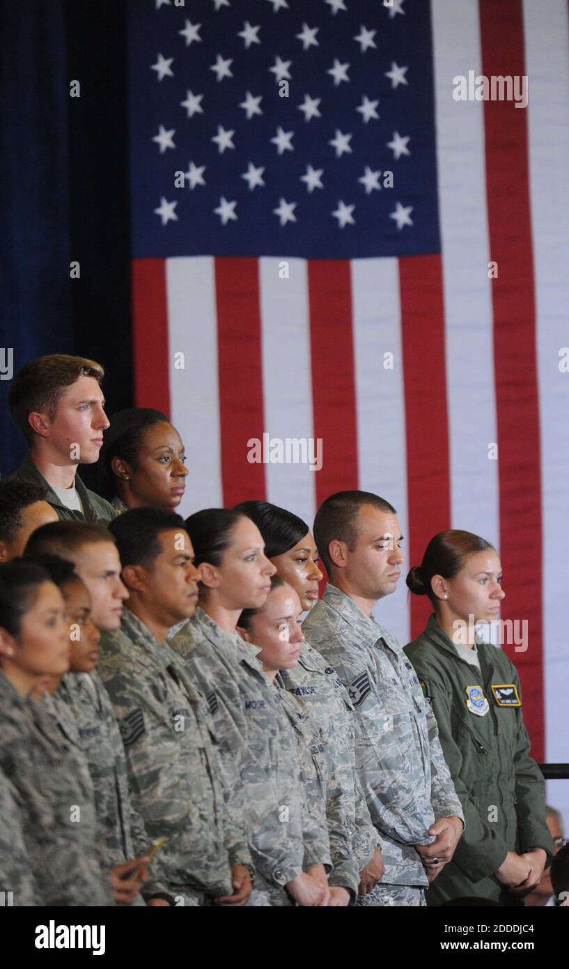 NO FILM, NO VIDEO, NO TV, NO DOCUMENTARY - Military personnel listen to President Barack Obama as he speaks at MacDill Air Force Base in Tampa, FL, USA, on Wednesday, September 17, 2014. The president was briefed by commanders at U.S. Central Command (CENTCOM) regarding the terrorist threat posed by ISIS. Photo by Grant Jefferies/Bradenton Herald/MCT/ABACAPRESS.COM Stock Photo