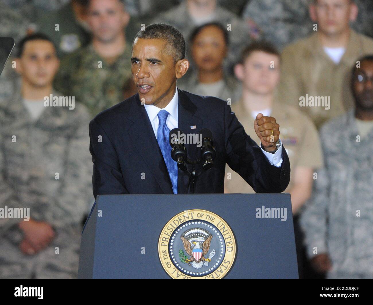 NO FILM, NO VIDEO, NO TV, NO DOCUMENTARY - President Barack Obama addresses military personnel at MacDill Air Force Base in Tampa, FL, USA, on Wednesday, September 17, 2014. The president was briefed by commanders at U.S. Central Command (CENTCOM) regarding the terrorist threat posed by ISIS. Photo by Grant Jefferies/Bradenton Herald/MCT/ABACAPRESS.COM Stock Photo