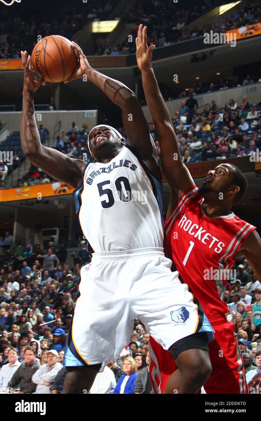 NO FILM, NO VIDEO, NO TV, NO DOCUMENTARY - Memphis Grizzlies' Zach Randolph puts back a rebound guarded by Houston Rockets' Trevor Ariza at FedExForum in Memphis, TN, USA on November 17, 2014. The Grizzlies won 119-93. Photo by Nikki Boertman/The Commercial Appeal/TNS/ABACAPRESS.COM Stock Photo