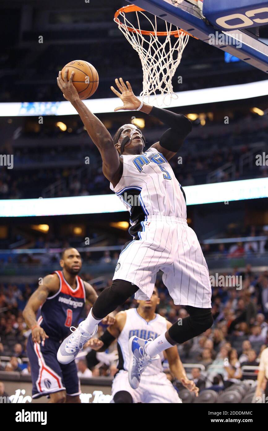 NO FILM, NO VIDEO, NO TV, NO DOCUMENTARY - The Orlando Magic's Victor Oladipo scores against the Washington Wizards at the Amway Center in Orlando, FL, USA on December 10, 2014. The Wizards won, 91-89. Photo by Stephen M. Dowell/Orlando Sentinel/TNS/ABACAPRESS.COM Stock Photo