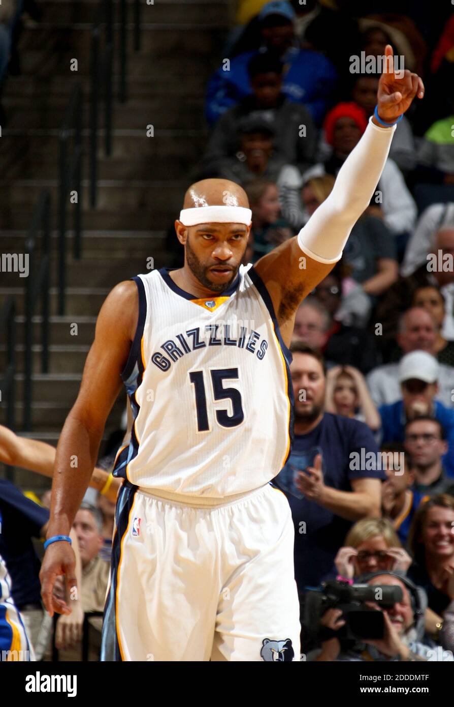 The Memphis Grizzlies' Kosta Koufos, left, and Vince Carter celebrate  during the first half against the New Orleans Pelicans at FedExForum in  Memphis, Tenn., on Wednesday, April 8, 2015. The Grizzlies won