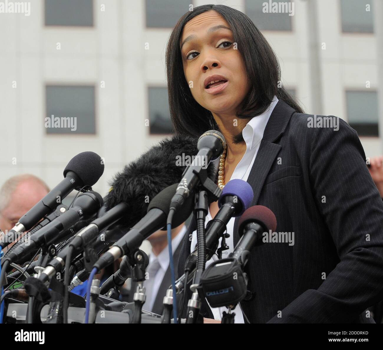 NO FILM, NO VIDEO, NO TV, NO DOCUMENTARY - Baltimore State Attorney Marilyn Mosby answers questions at a press conference outside the War Memorial Building on May 1, 2015, talking about the arrests of police officers involved in the death of Freddie Gray in Baltimore, MD, USA. Photo by Lloyd Fox/Baltimore Sun/TNS/ABACAPRESS.COM Stock Photo