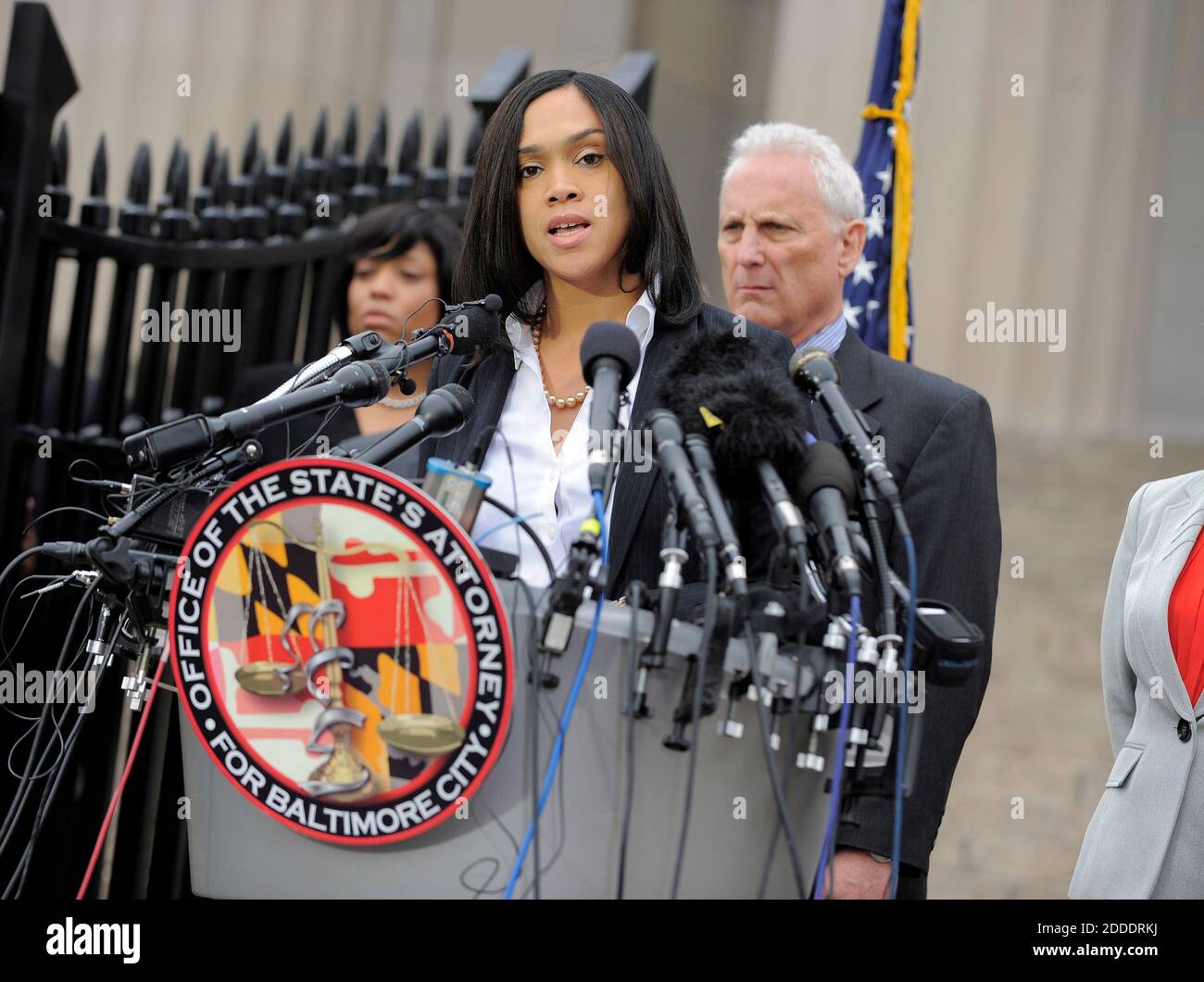 NO FILM, NO VIDEO, NO TV, NO DOCUMENTARY - Baltimore State Attorney Marilyn Mosby answers questions at a press conference outside the War Memorial Building on May 1, 2015, talking about the arrests of police officers involved in the death of Freddie Gray in Baltimore, MD, USA. Photo by Lloyd Fox/Baltimore Sun/TNS/ABACAPRESS.COM Stock Photo