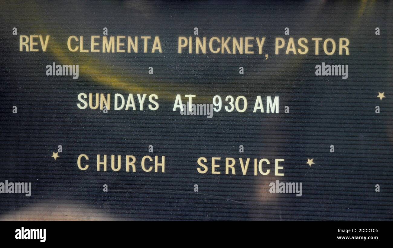 NO FILM, NO VIDEO, NO TV, NO DOCUMENTARY - The evening sun reflects on the church sign at Emanuel AME Church where 9 people were killed including the pastor Clementa Pinckney, who was also a state senator, on Thursday, June 18, 2015, in Charleston, SC, USA. Photo by Curtis Compton/Atlanta Journal-Constitution/TNS/ABACAPRESS.COM Stock Photo