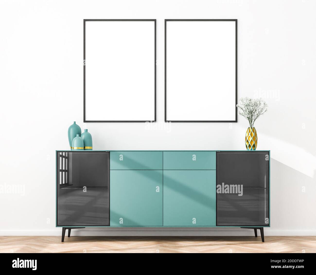 Picture Frame mockup (two frames 70x100cm each) with turquoise colored