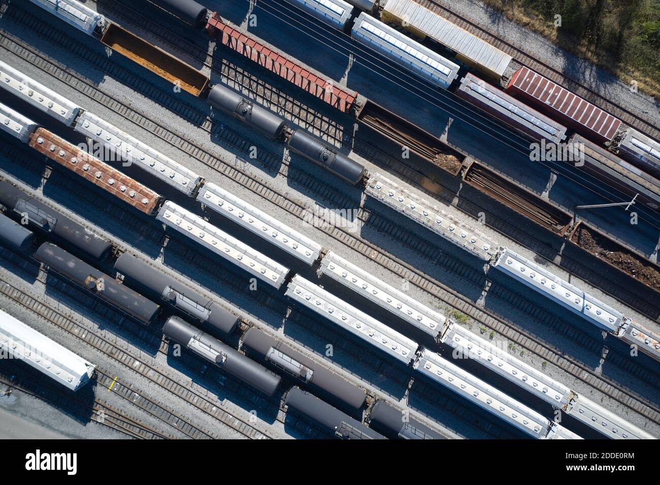 Aerial view of railroad cars and storage tanks Stock Photo Alamy