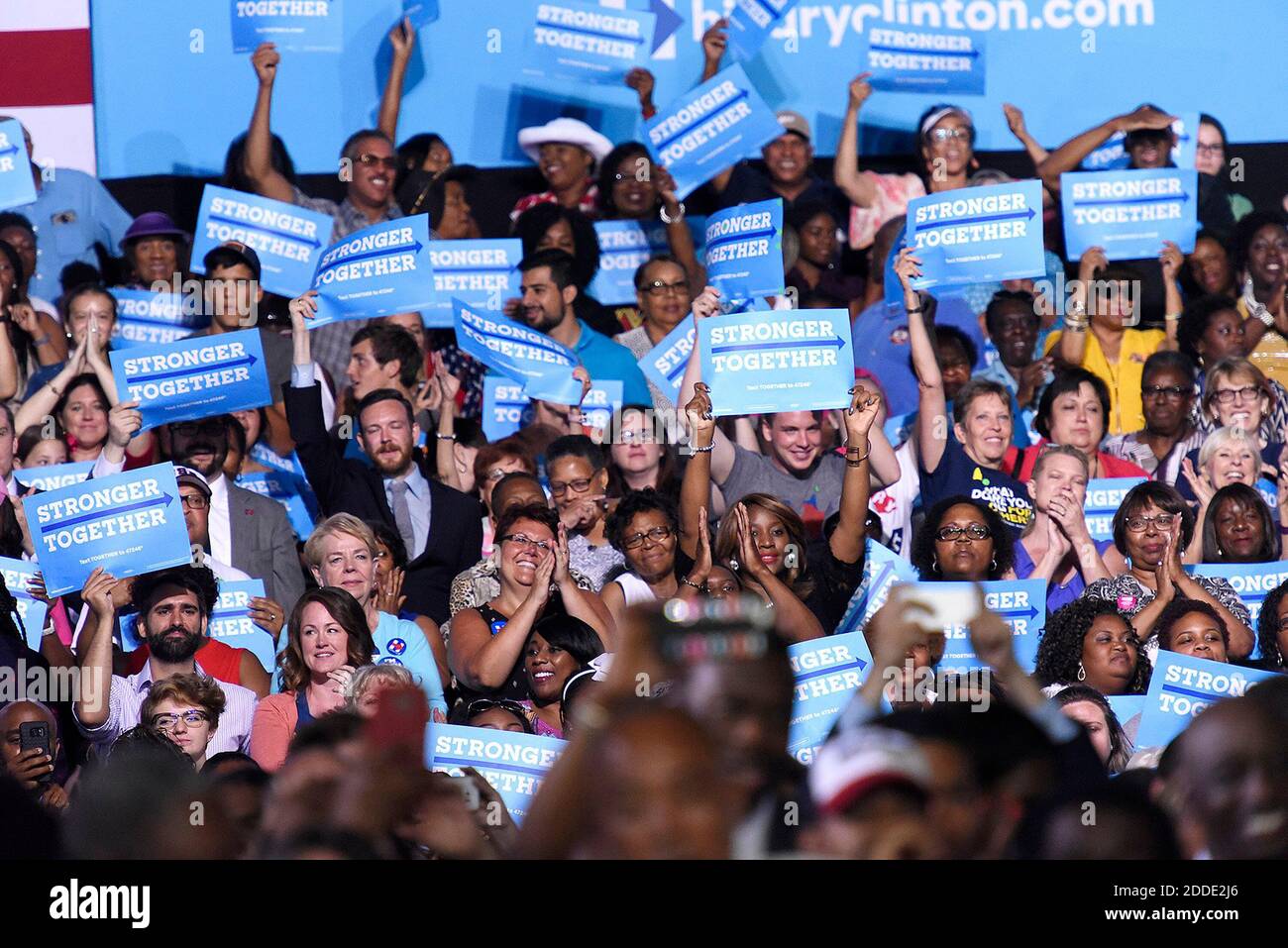 NO FILM, NO VIDEO, NO TV, NO DOCUMENTARY - An enthusiastic crowd greets President Obama and Hillary Clinton at the Charlotte Convention Center as Obama makes his first campaign appearance with Clinton, the presumptive Democratic presidential nominee on Tuesday, July 5, 2016, in Charlotte, NC, USA. Photo by John D. Simmons/Charlotte Observer/TNS/ABACAPRESS.COM Stock Photo