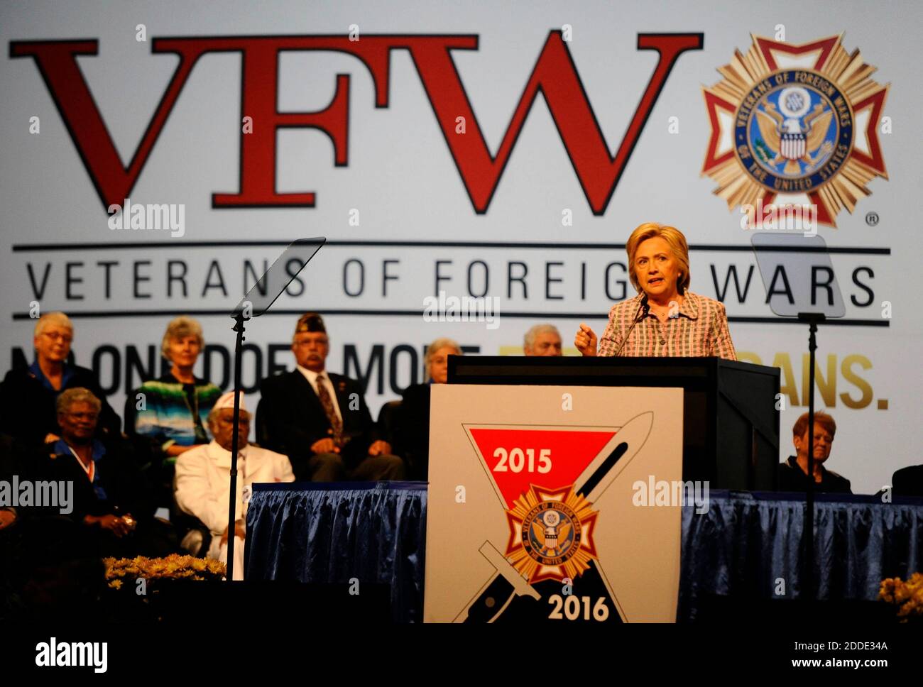 NO FILM, NO VIDEO, NO TV, NO DOCUMENTARY - Hillary Clinton, the presumptive Democratic presidential nominee, addresses the 117th annual VFW National Convention at the Charlotte Convention center on Monday, July 25, 2016 in Charlotte, NC, USA. Photo by David T. Foster III/Charlotte Observer/TNS/ABACAPRESS.COM Stock Photo
