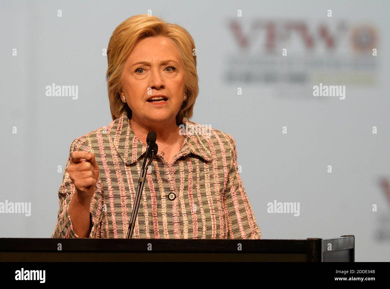 NO FILM, NO VIDEO, NO TV, NO DOCUMENTARY - Hillary Clinton, the presumptive Democratic presidential nominee, addresses the 117th annual VFW National Convention at the Charlotte Convention center on Monday, July 25, 2016 in Charlotte, NC, USA. Photo by David T. Foster III/Charlotte Observer/TNS/ABACAPRESS.COM Stock Photo