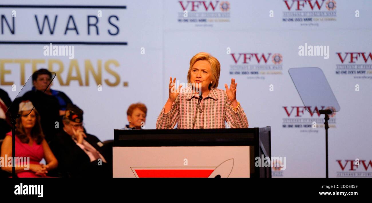NO FILM, NO VIDEO, NO TV, NO DOCUMENTARY - Hillary Clinton, the presumptive Democratic presidential nominee, addresses the 117th annual VFW National Convention at the Charlotte Convention center on Monday, July 25, 2016 in Charlotte, NC, USA. Photo by David T. Foster III/Charlotte Observer/TNS/ABACAPRESS.COM Stock Photo