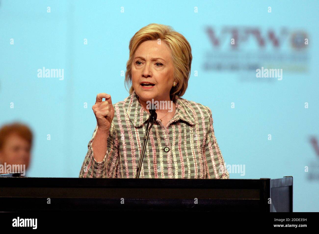 NO FILM, NO VIDEO, NO TV, NO DOCUMENTARY - Hillary Clinton, the presumptive Democratic presidential nominee, addresses the 117th annual VFW National Convention at the Charlotte Convention center on Monday, July 25, 2016 in Charlotte, NC, USA. Photo by David T. Foster III/Charlotte Observer/TNS/ABACAPRESS.COM Stock Photo