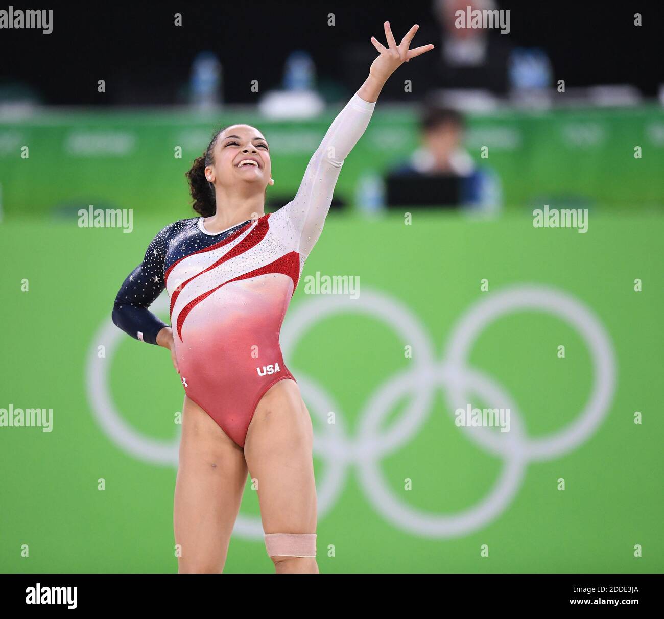 NO FILM, NO VIDEO, NO TV, NO DOCUMENTARY - U.S. gymnast Lauren Hernandez competes in the floor exercise on Tuesday, August 9, 2016, at the Rio Olympic Games in Rio De Janeiro, Brazil. The U.S. women's squad captured the gold medal in the team competition. Photo by Mark Reis/Colorado Springs Gazette/TNS/ABACAPRESS.COM Stock Photo