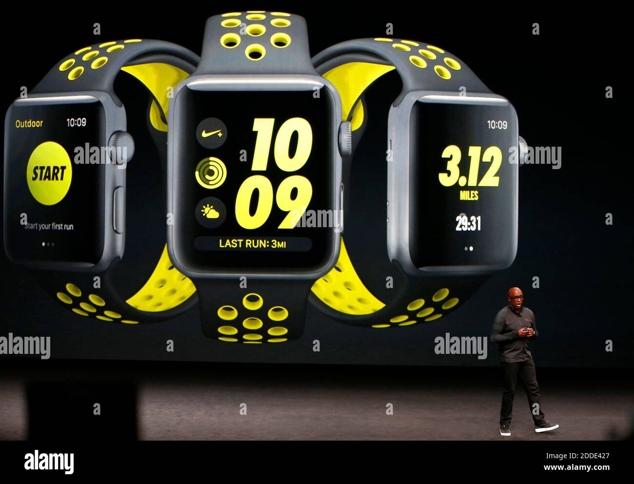 NO FILM, NO VIDEO, NO TV, NO DOCUMENTARY - Nike president Trevor Edwards  talks about the new Nike Apple watch during a product launch at the Bill  Graham Civic Auditorium in San