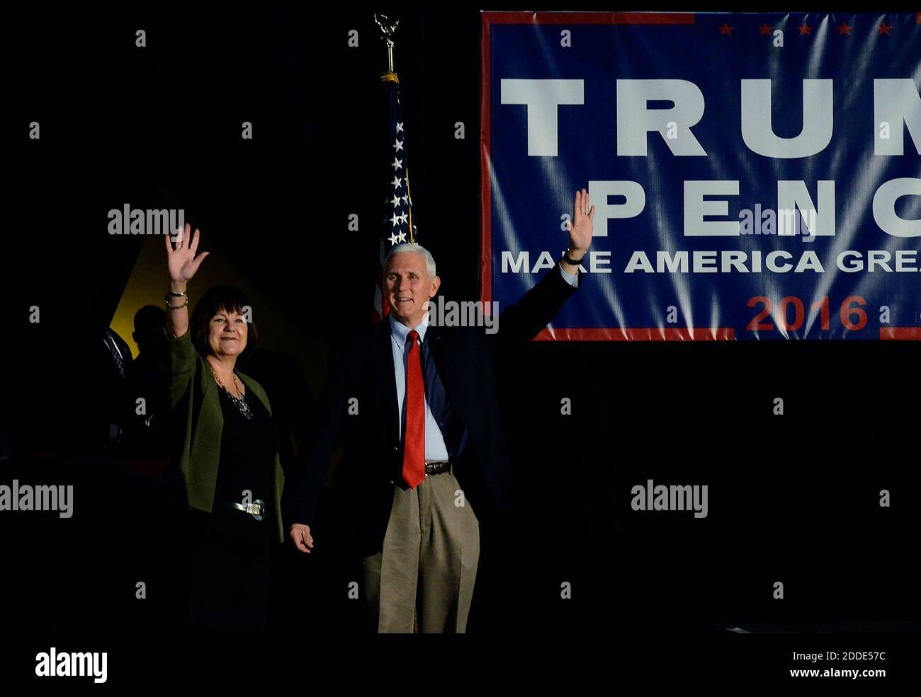 NO FILM, NO VIDEO, NO TV, NO DOCUMENTARY - Karen and Mike Pence enter a campaign rally to support Republican presidential nominee Donald Trump on Monday, Oct. 10, 2016 in Charlotte, NC, USA. Photo by John D. Simmons/Charlotte Observer/TNS/ABACAPRESS.COM Stock Photo
